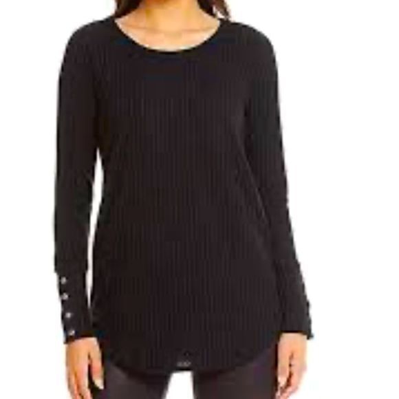 Chaser Tops - Chaser Loungewear Ladies' Long‎ Sleeve Black Waffle Thermal Top Size Small